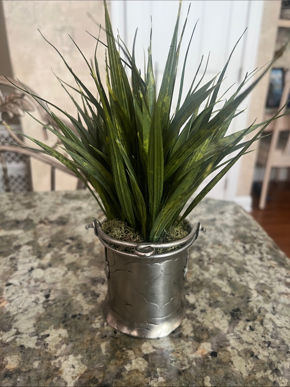 Artificial Green Grass Plant in Silver Decorative Pot